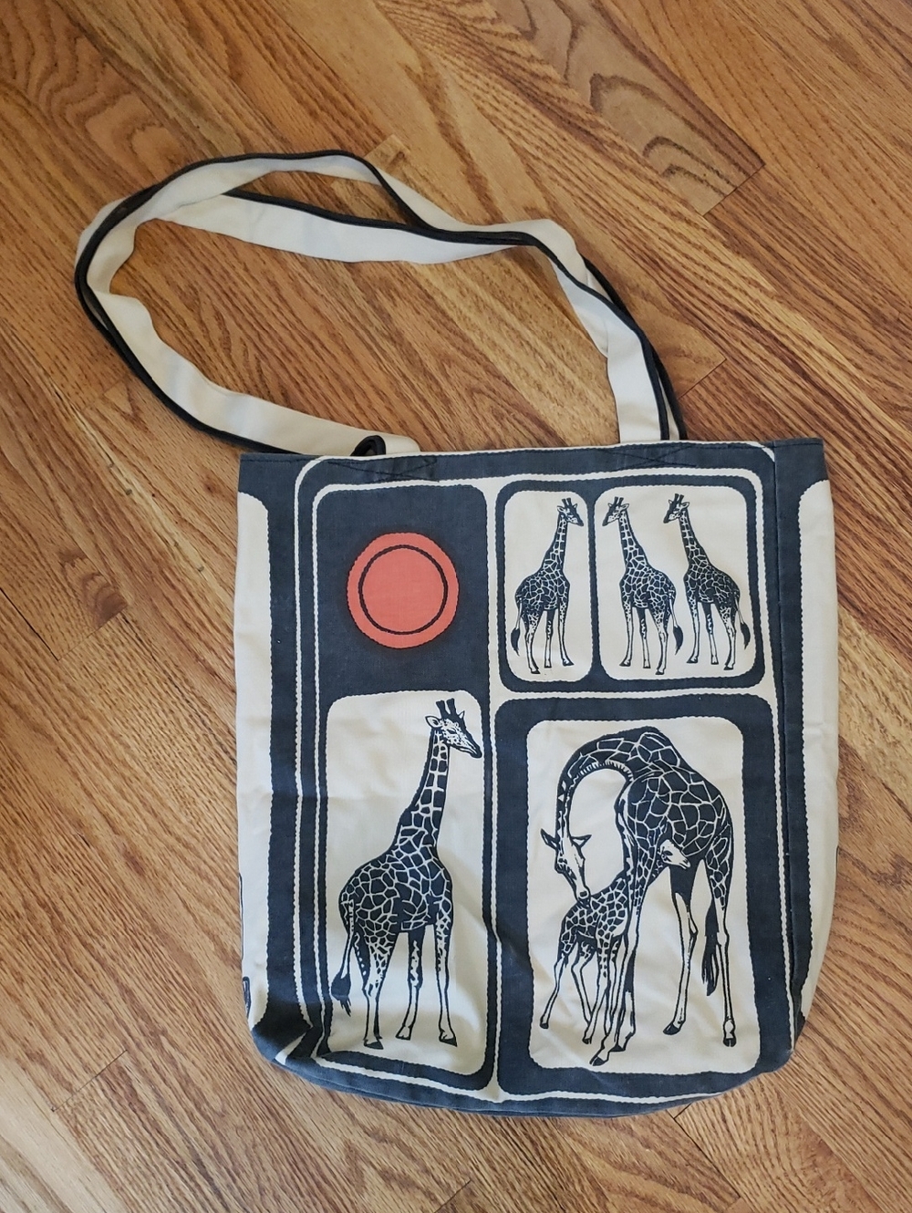 Hand Printed Giraffe Tote by COQ D'OR - 16"H X 12"W X 3" D - Picture 2 of 16